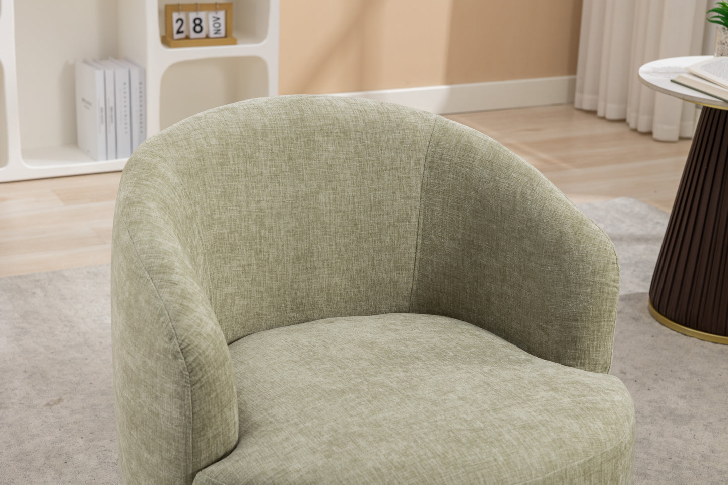 037-Chenille Fabric Swivel Accent Armchair Barrel Chair With Black Powder Coating Metal Ring,Light Green