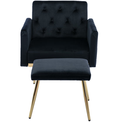 Velvet Accent Chair with Adjustable Armrests and Backrest, Button Tufted Lounge Chair, Single Recliner Armchair with Ottoman