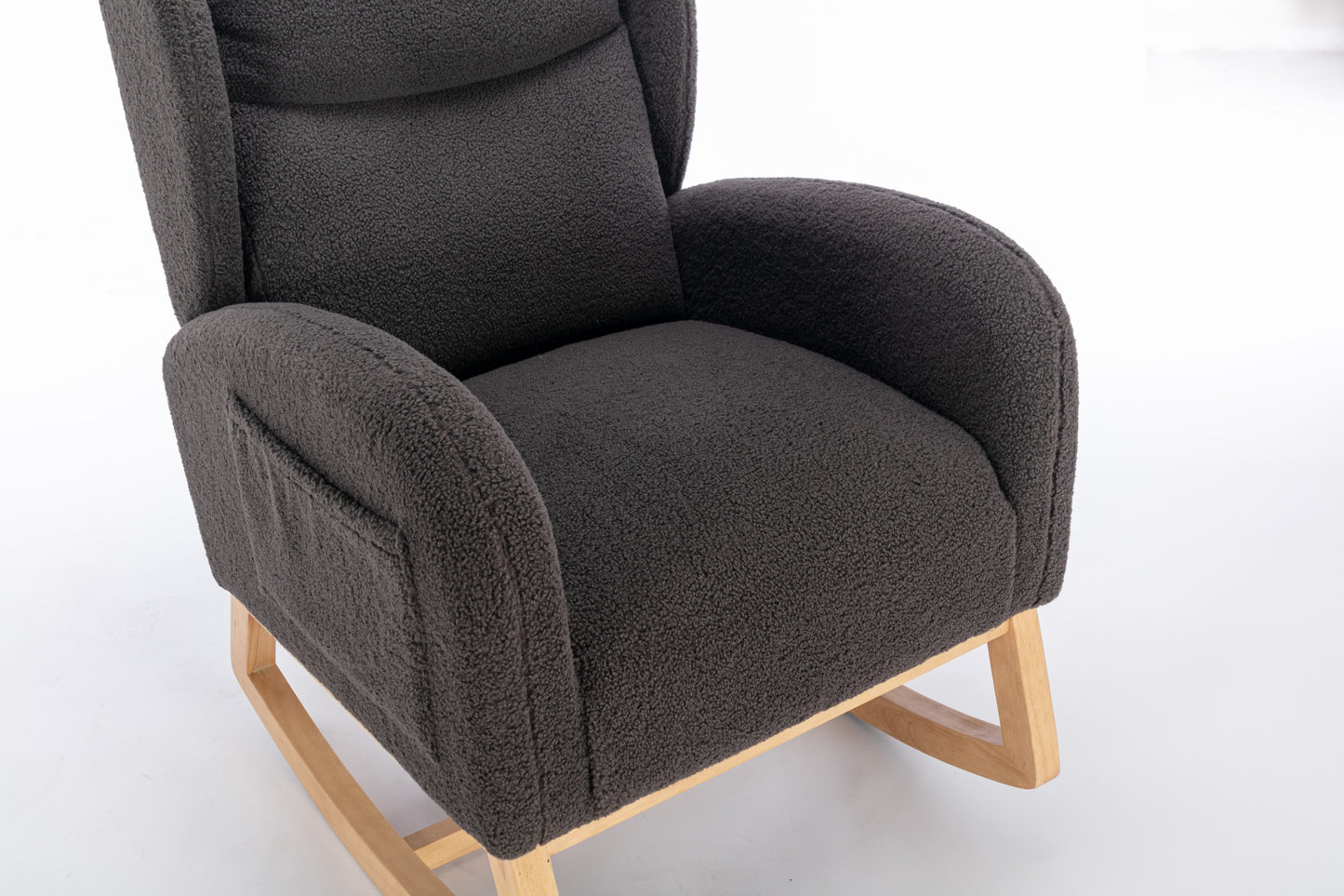 049-Teddy Fabric Rocking Chair With Packet Wood Legs,Dark Gray