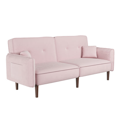 Convertible Sofa Bed with Wood Legs in Velvet(Pink)