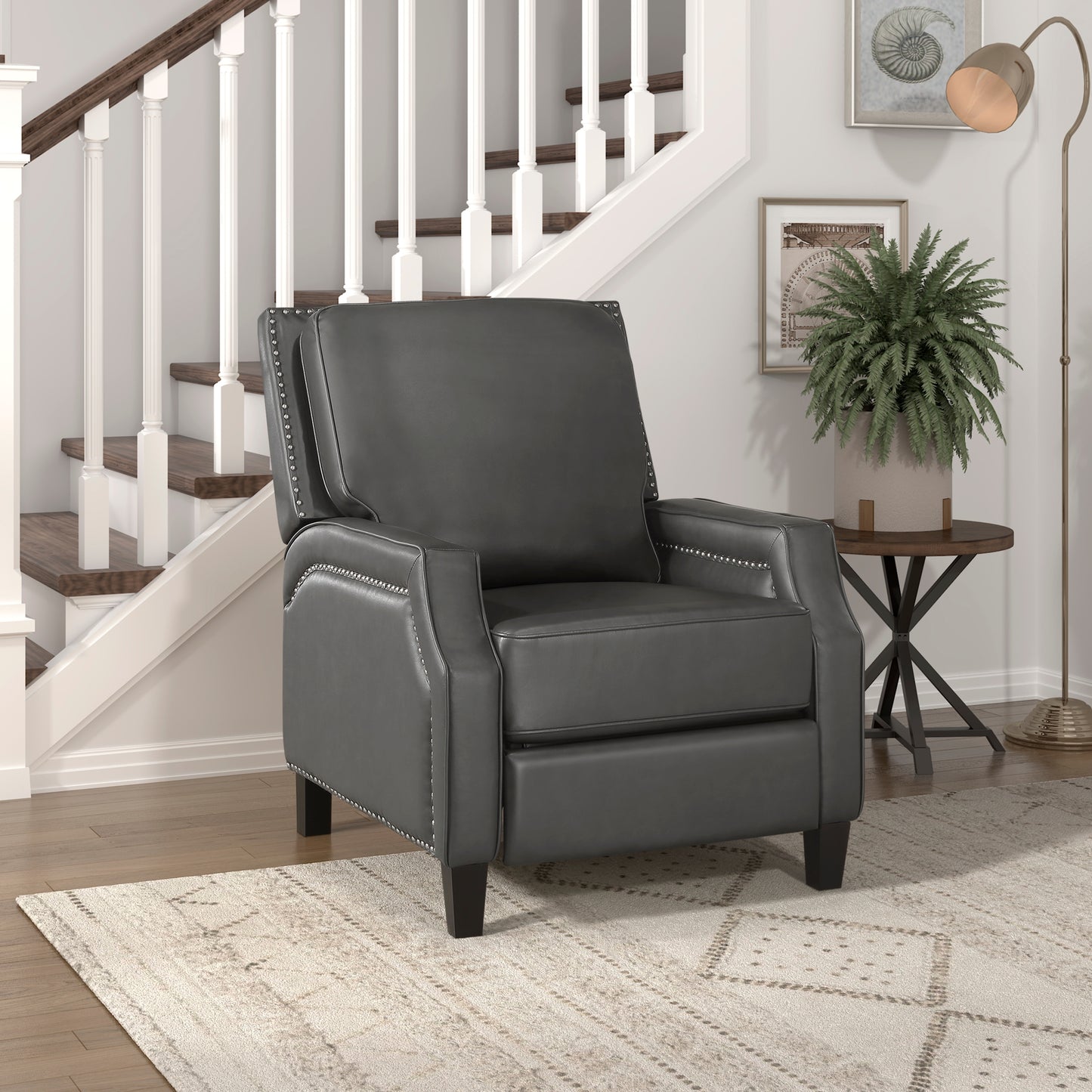 Push Back Reclining Chair Transitional Style Grey Color Self-Reclining Motion Chair 1pc Cushion Seat Modern Living Room Furniture