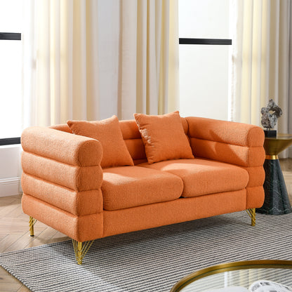 60Inch Oversized 2 Seater Sectional Sofa, Living Room Comfort Fabric Sectional Sofa-Deep Seating Sectional Sofa, Soft Sitting with 2 Pillows for Living Room,Bedroom,Office,Orange teddy