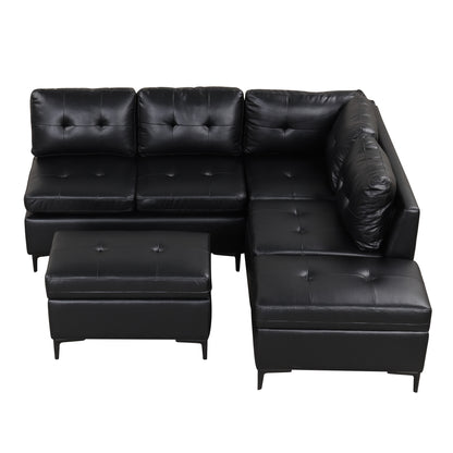 94.88" L-Shaped Corner Sofa Pu Leather Sectional Sofa Couch with Movable Storage Ottomans for Living Room, Black