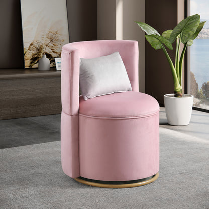 360° Swivel Accent Chair with Storage Function, Velvet Curved Chair with Gold Metal Base for Living Room, Nursery, Bedroom