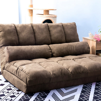 Double Chaise Lounge Sofa Floor Couch and Sofa with Two Pillows (Brown)