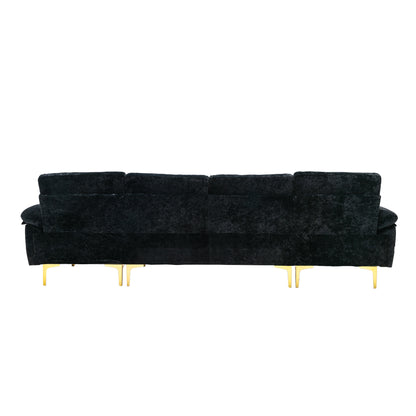 U-shape sectional sofa with Ottoman, Reversible Sofa Couch for Living Room,Spacious Furniture,Durable Couch Removable and machine washable cover (Black Velvet)