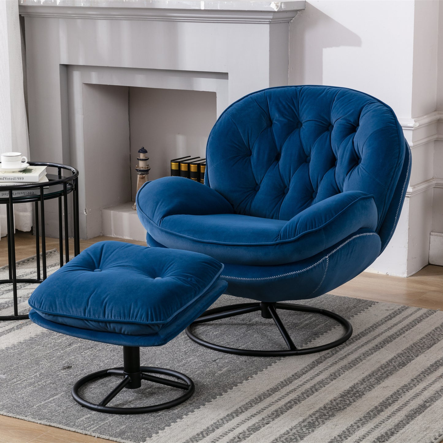 Accent chair TV Chair Living room Chair with Ottoman-Blue