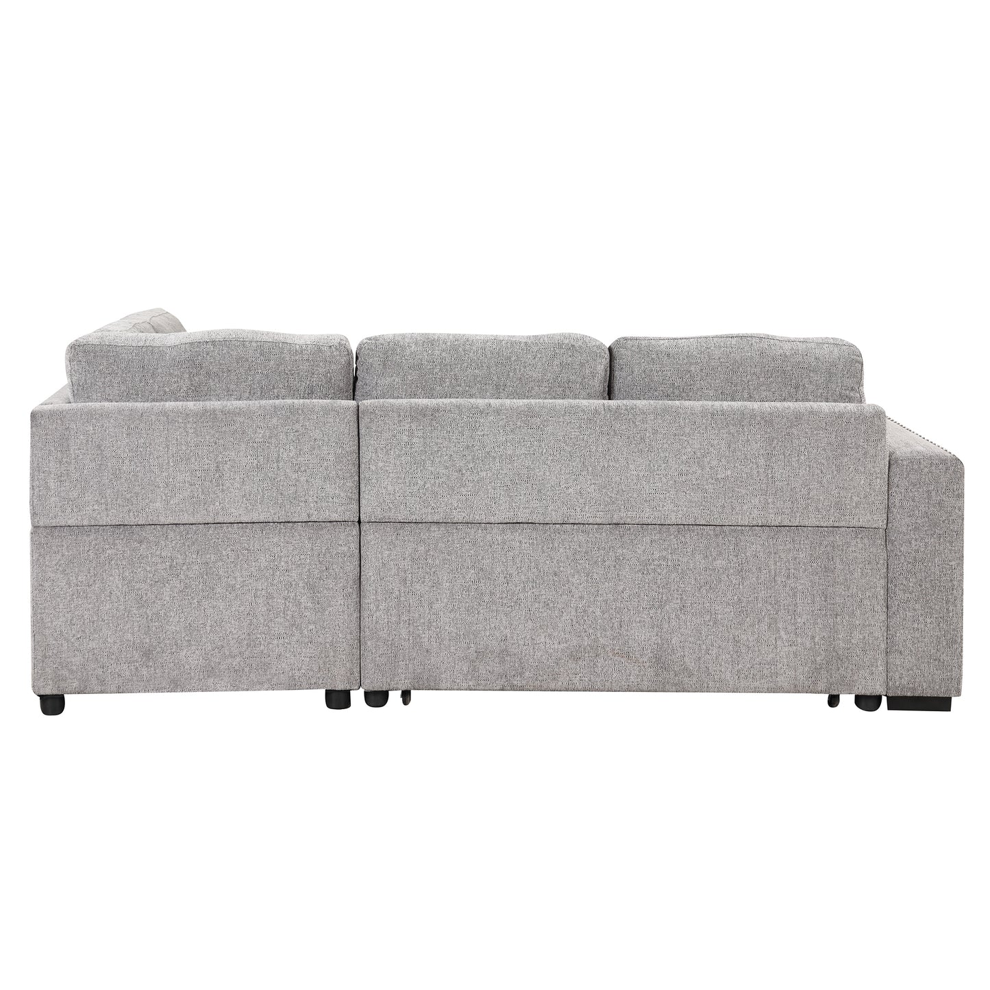 83.8" Sectional Pull-Out Sofa Bed L-Shaped Corner Sofa Couch with Storage Chaise, USB Ports, Power Sockets, Cup Holder for Living Room, Bedroom, Study, Light Gray