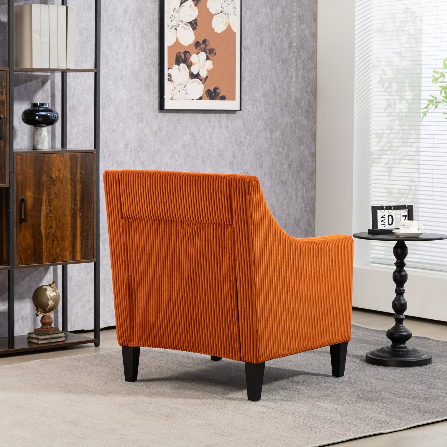 Modern Accent Chair,Upholstered Armchair with Scooped Arms for Bedroom,Apartment,Studio,Office,Waiting Room(Orange Corduroy)