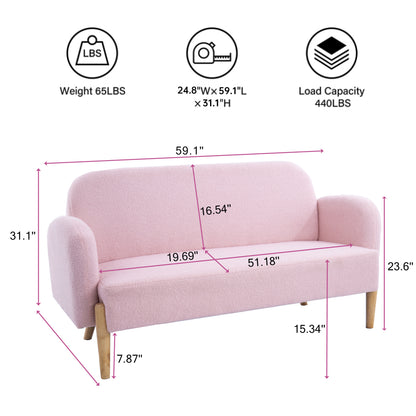 59.1" Teddy Velvet Pink Two-Seater Sofa with Three Lumbar Pillows