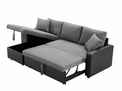 92.5 inchLinen Reversible Sleeper Sectional Sofa with storage and 2 stools Steel Gray