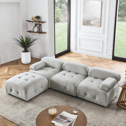 Modular Sectional Sofa, Button Tufted Designed and DIY Combination,L Shaped Couch with Reversible Ottoman, Grey Velvet