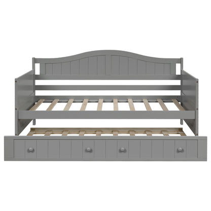 Wooden Daybed with Trundle Bed, Sofa Bed for Bedroom Living Room, Gray