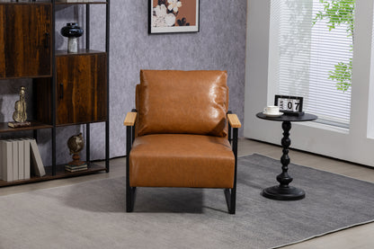 Leather Accent Chair Guest Chair for Living Room, Mid Century Armchair for Bedroom (Brown Leather)