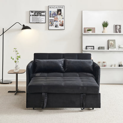 55.5" Twins Pull Out Sofa Bed Black Velvet