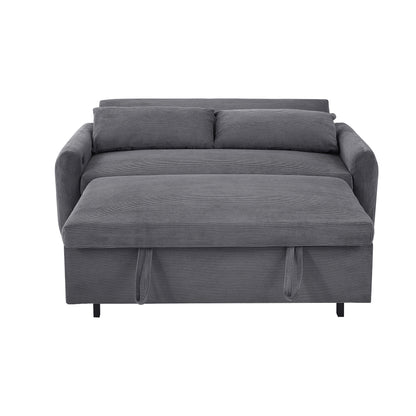 57.48" Pull-out Sofa Bed Convertible Couch 2 Seat Loveseat Sofa Modern Sleeper Sofa with Two Throw Pillows and USB Ports for Living Room, Dark Grey