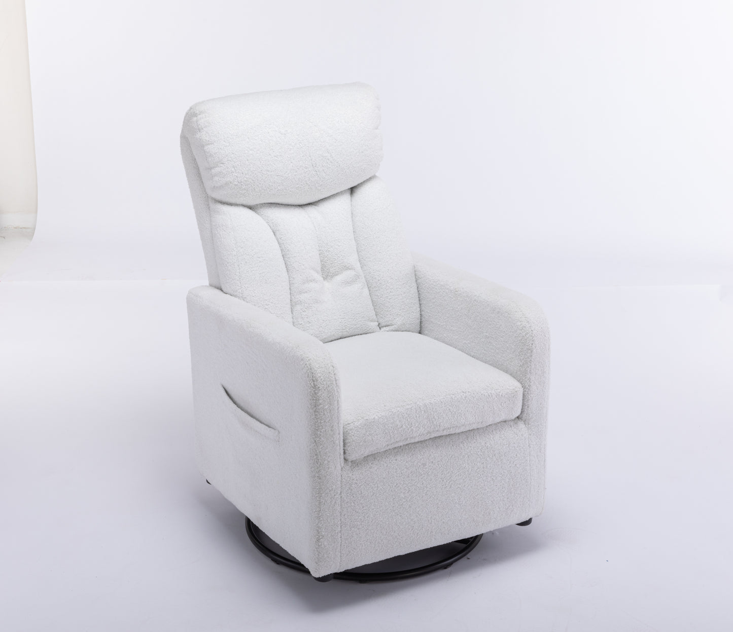 022-Teddy Fabric Swivel Rocking Chair Gilder Chair With Pocket,White