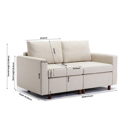 2 Seat Module Sectional Sofa Couch With 1 Ottoman for living room,Seat Cushion and Back Cushion Non-Removable and Non-Washable,Cream