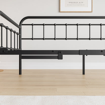 Size Metal Daybed Frame with Trundle, Heavy Duty Steel Slat Support Sofa Bed Platform with Headboard, No Box Spring Needed, Black