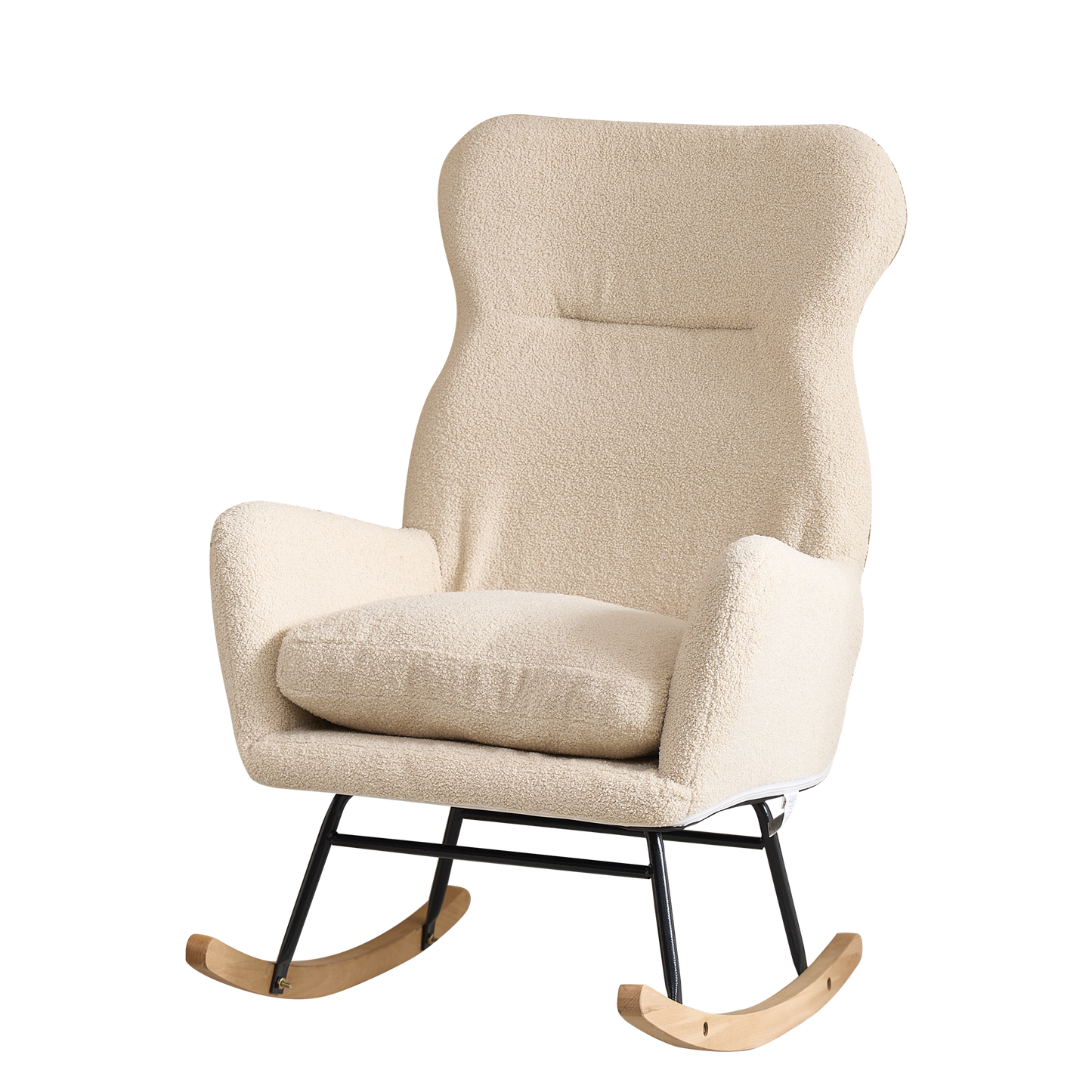 Modern Rocking Chair with High Backrest,Teddy Material Comfort Arm Rocker, Lounge Armchair for Living Room