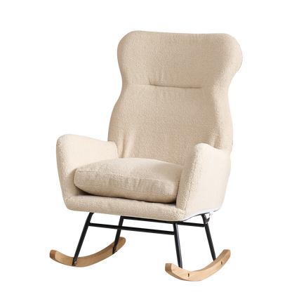 Modern Rocking Chair with High Backrest,Teddy Material Comfort Arm Rocker, Lounge Armchair for Living Room