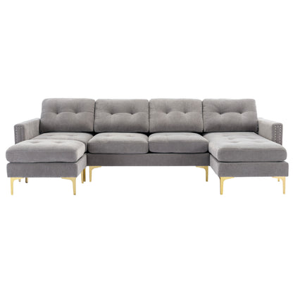 110" L-Shape Convertible Sectional Sofa Couch with Movable Ottoman for Living Room, Apartment, Office, Light Grey