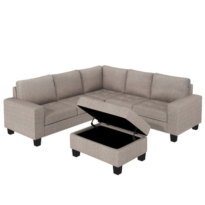 Sectional Corner Sofa L-shape Couch Space Saving with Storage Ottoman & Cup Holders Design for Large Space Dorm Apartment