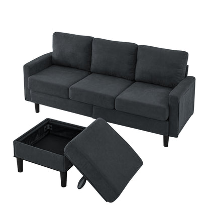 Upholstered Sectional Sofa Couch, L Shaped Couch With Storage Reversible Ottoman Bench 3 Seater for Living Room, Apartment, Compact Spaces, Fabric Dark Gray