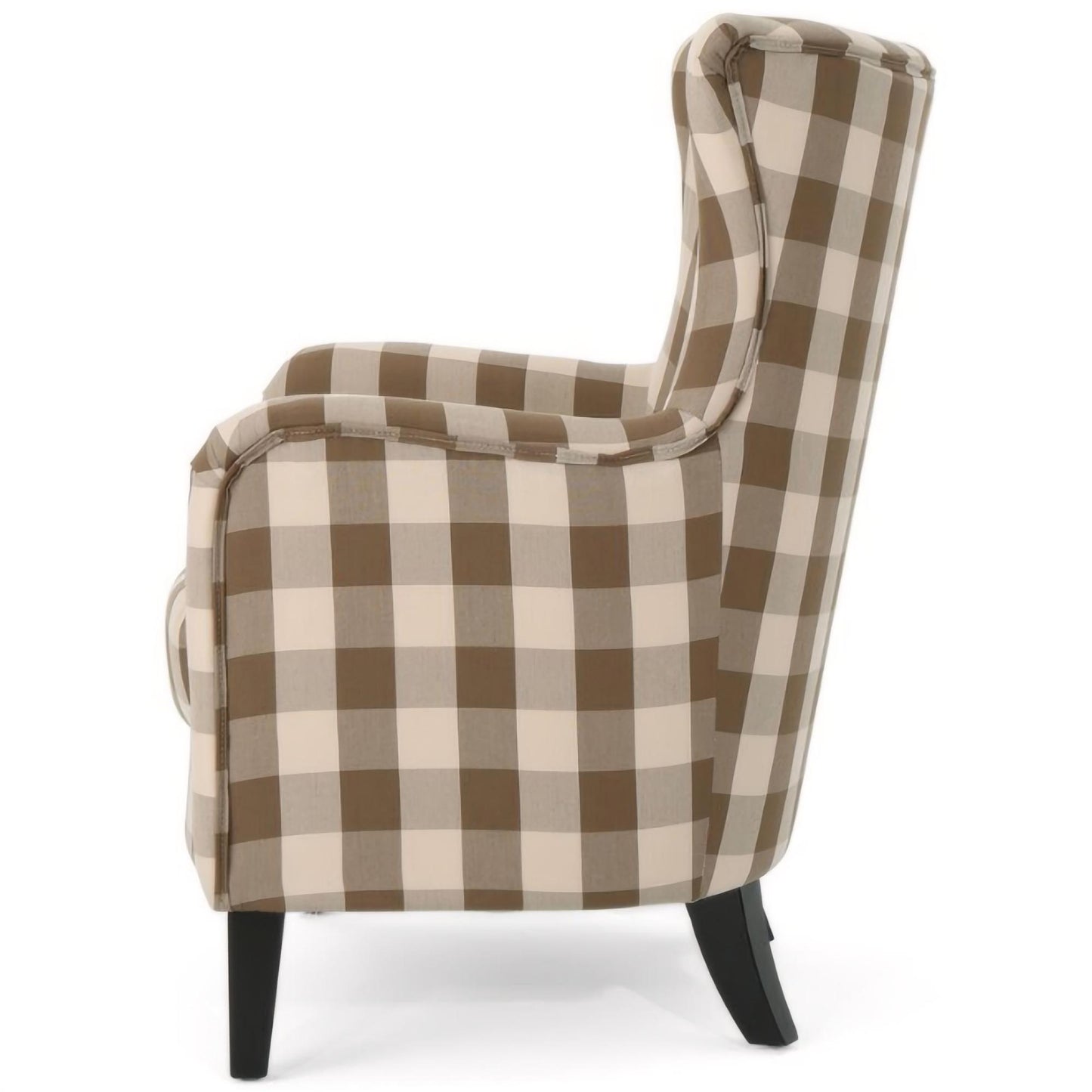 Contemporary Fabric Upholstered Club Chair, Brown & White Checkerboard, Stylish Addition to Living Space, Dimensions: 30.25 inches (L) x 30 inches (W) x 36.25 inches (H)