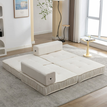 Folding Sofa Bed, Futon Sleeper Chair, Convertible Chair Floor Couch & Sleeping Mattress for Living Room, Guest Room, Home Office, Apartment, Small space, Bed, Removable Back Cushion, White, 1 Seat