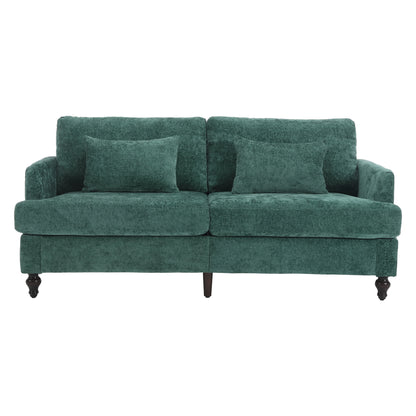 Mid Century Modern chenille Fabric Loveseat sofa, 2-Seat Upholstered Loveseat Sofa Modern Couch for Living Room,Brown wood feet sofa for Bedroom, Reading (Emerald Chenille)