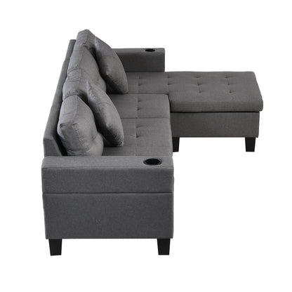 Sectional Sofa Set for Living Room with L Shape Chaise Lounge,cup holder and Left or Right Hand Chaise Modern 4 Seat