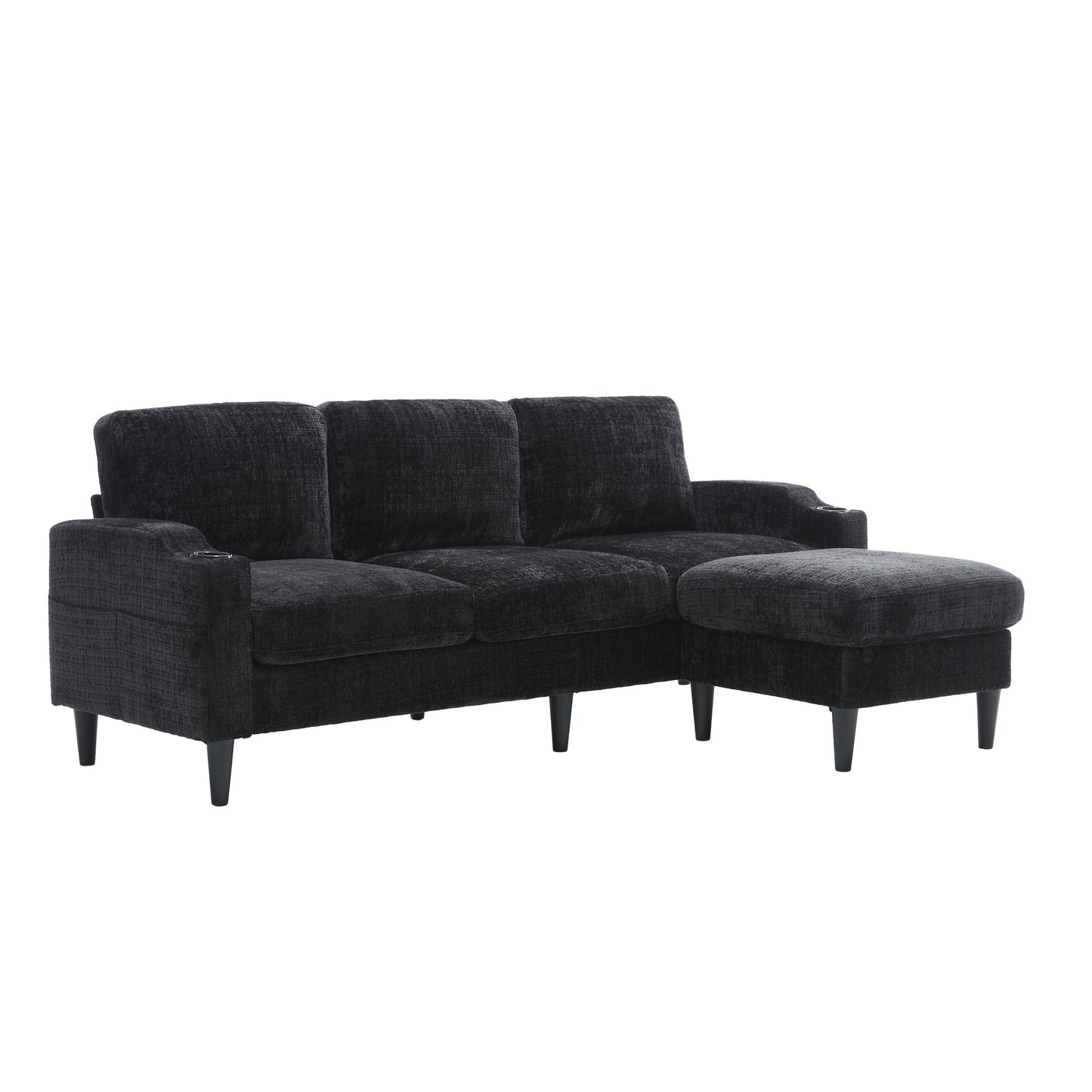 Sofa for three, solid wood frame, Chenille fabric, side pocket, with two cup holders, footstool with storagestorage sofa /Living room sofa cozy sectional sofa