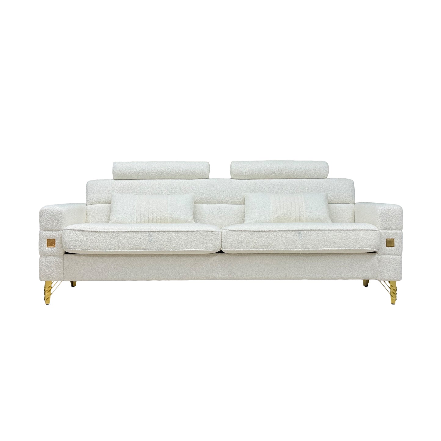 Elegant White Imitation wool circle fabric Sofa with Adjustable Headrests - Contemporary 3-Seat Couch with Gold Legs, Perfect for Living Room and Office Decor