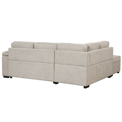 84.75" Sleeper Sofa Bed,2 in 1 Pull Out sofa bed L Shape Couch with Storage Ottoman for Living Room,Bedroom Couch and Small Apartment, Beige