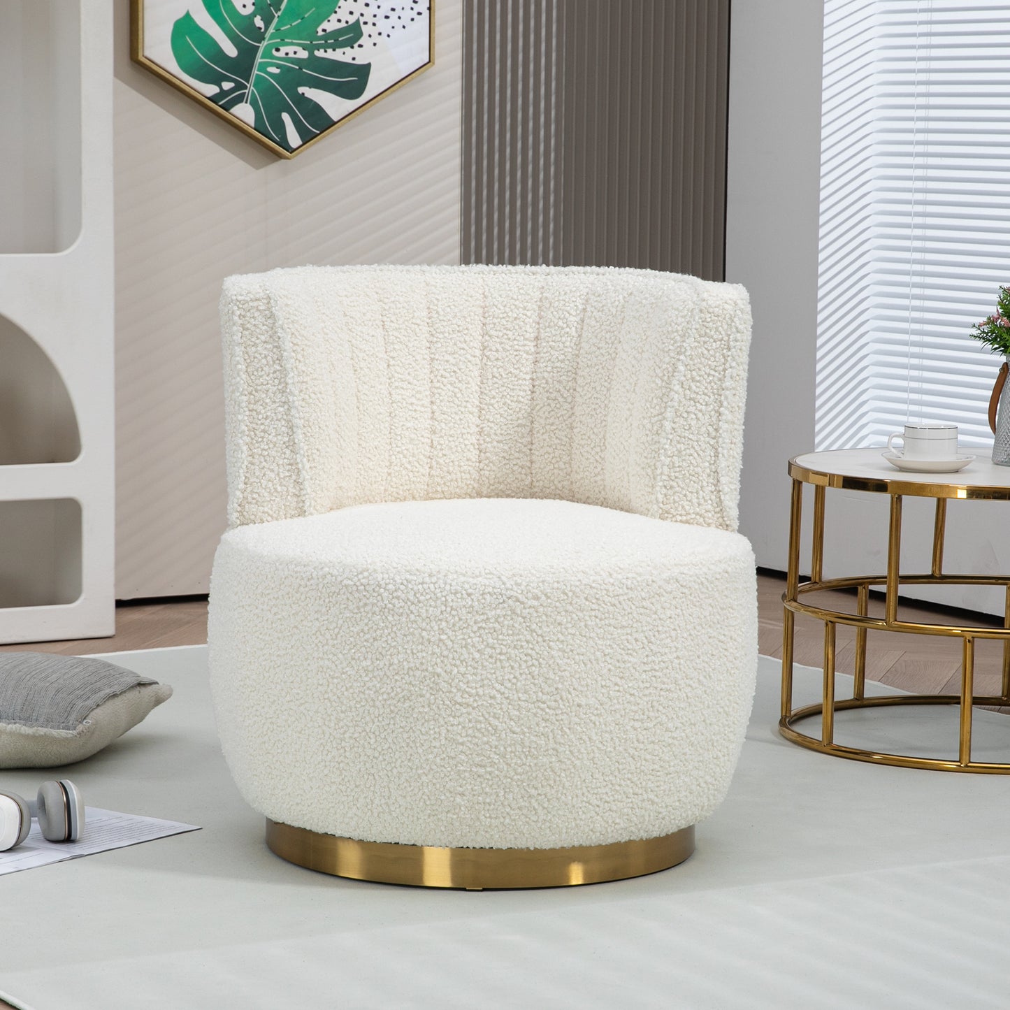 360 Degree Swivel Cuddle Barrel Accent Sofa Chairs, Round Armchairs with Wide Upholstered, Teddy Fabric Chair for Living Room, Bedroom, Office, Waiting Rooms