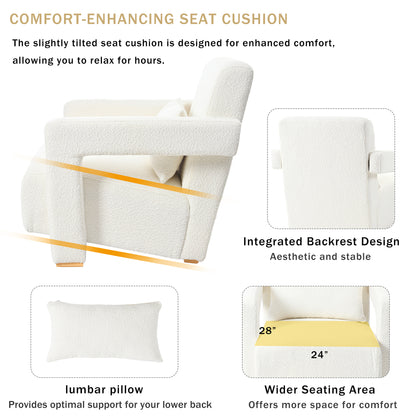 Right-Angle Armrests, Ergonomic Lumbar Support, Square Wooden Block Legs, Inclined Seat for Comfort, Artistic Statement Piece for Living room,Bedroom and study