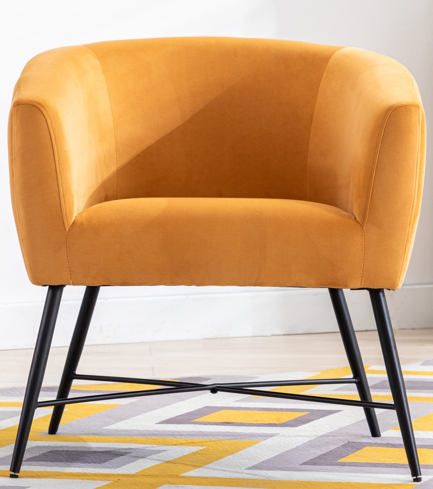 Luxurious Design 1pc Accent Chair Yellowish Orange Velvet Clean Line Design Fabric Upholstered Black Metal Legs Stylish Living Room Furniture