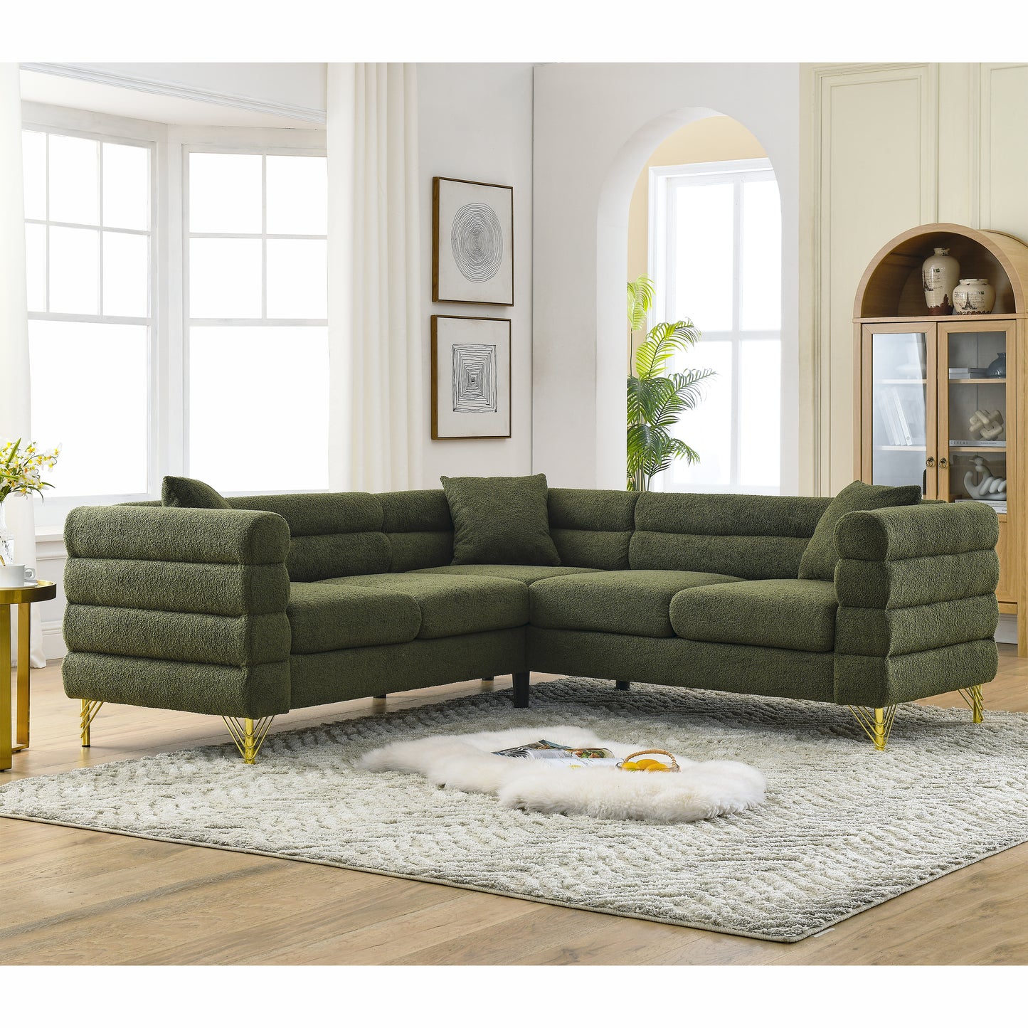 81.5-Inch Oversized Corner Sofa, L-Shaped Sectional Couch,  5-Seater Corner Sofas with 3 Cushions for Living Room, Bedroom, Apartment, Office