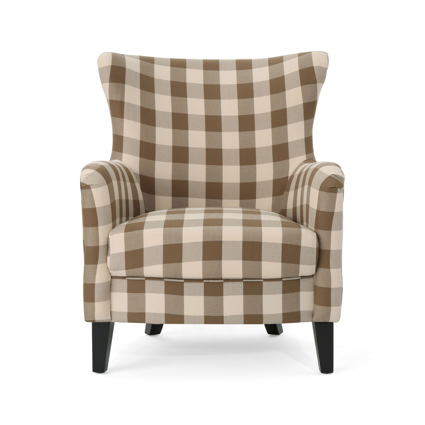 Contemporary Fabric Upholstered Club Chair, Brown & White Checkerboard, Stylish Addition to Living Space, Dimensions: 30.25 inches (L) x 30 inches (W) x 36.25 inches (H)