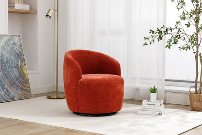 Fabric Swivel Accent Armchair Barrel Chair With Black Powder Coating Metal Ring,Orange