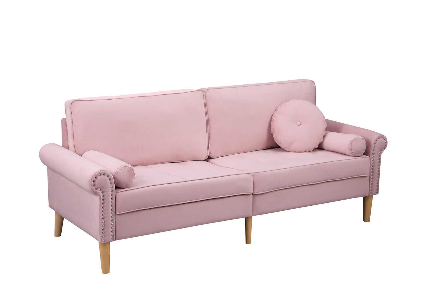 Living Room Sofa,3-Seater Sofa, with Copper Nail on Arms,Three Pillow,Pink