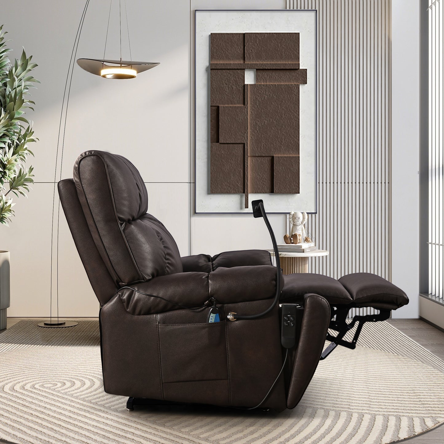 Recliner Chair with Phone Holder,Electric Power Lift Recliner Chair with 2 Motors Massage and Heat for Elderly, 3 Positions, 2 Side Pockets, Cup Holders