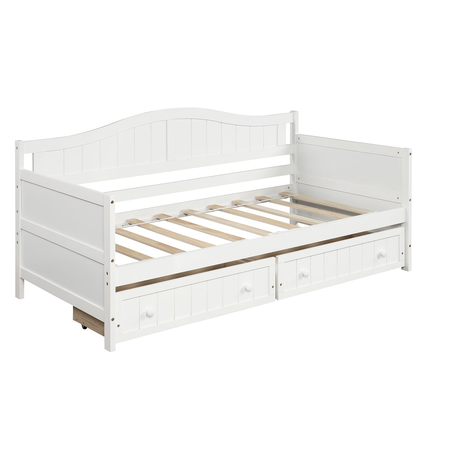 Wooden Daybed with 2 drawers, Sofa Bed for Bedroom Living Room,No Box Spring Needed,White