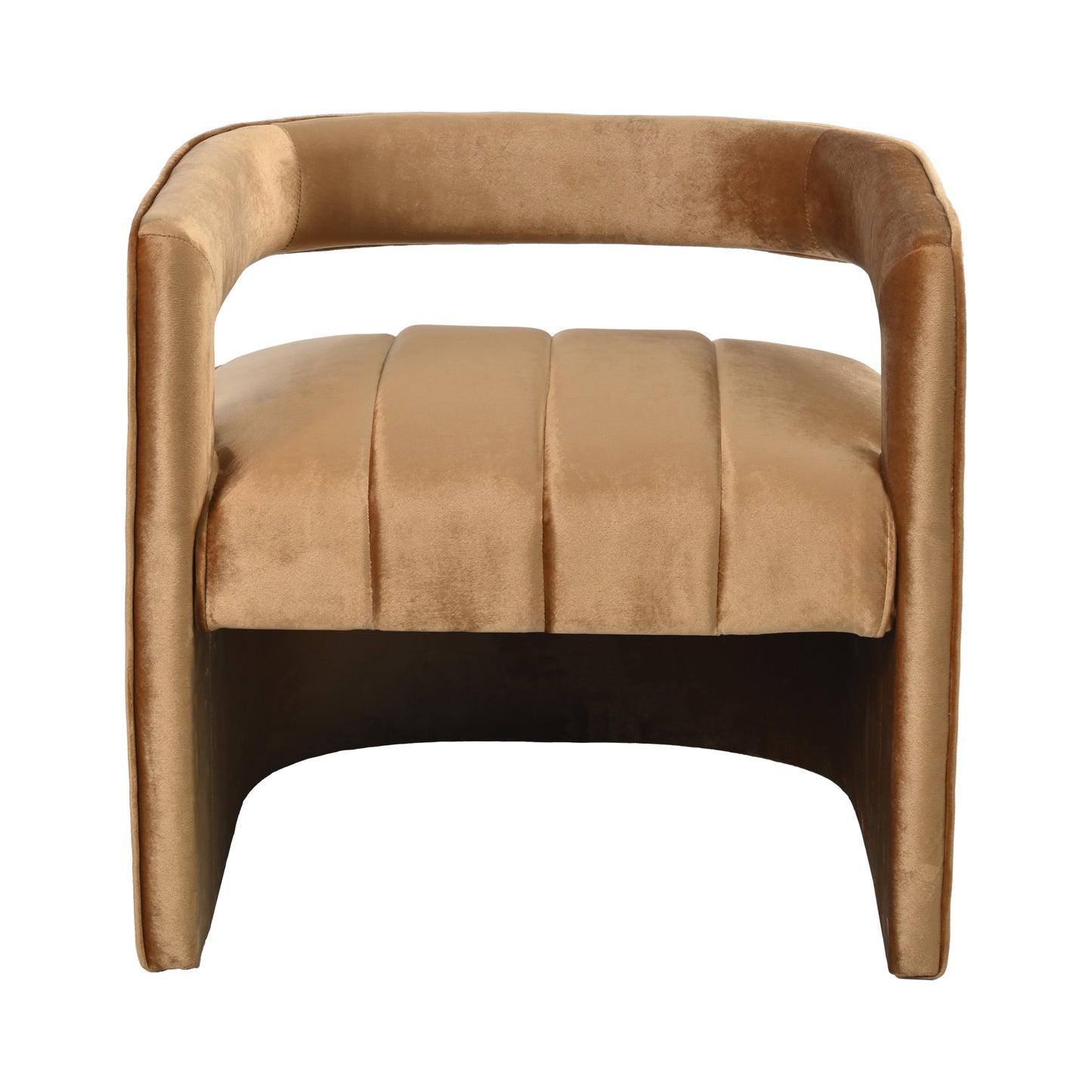 Modern Velvet Accent Chair with Ribbed Detail, Luxury Curved Fully Upholstered Accent Chair, Brown (No Assembly Needed)