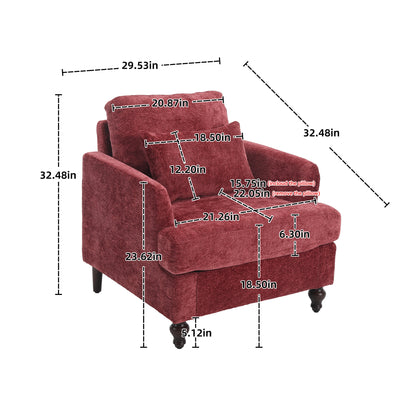 Wood Frame Armchair, Modern Accent Chair Lounge Chair for Living Room,Tufted Club Chair, Mid Century Modern Arm Chairs with Studded, Solid Wood Frame, for Bedroom, Reading(Wine red Chenille)