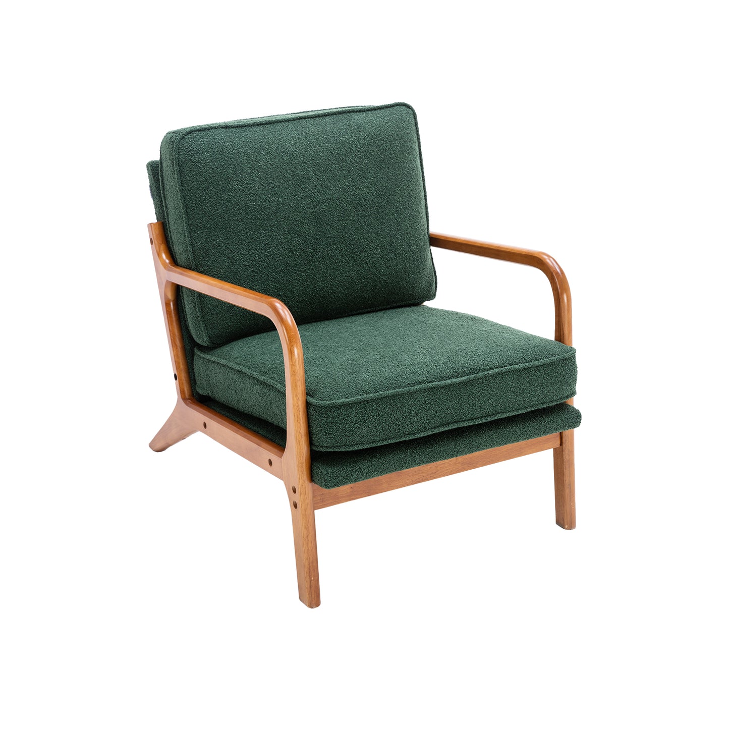 Mid Century Modern Accent Chair, Comfy Fabric Living Room Chairs with Solid Wood Frame, Lounge Reading Armchair, Easy Assembly (Emerald)