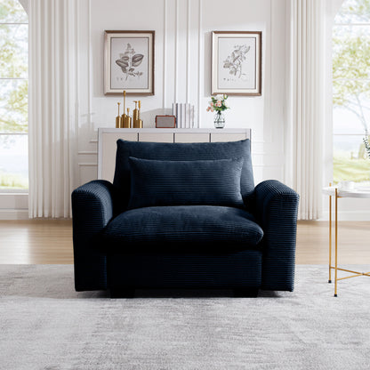 Blue Corduroy Deep Seat Single Sofa Accent Chair,Deep Seat Couch with Waist Pillow for Living Room/Apartment/Office