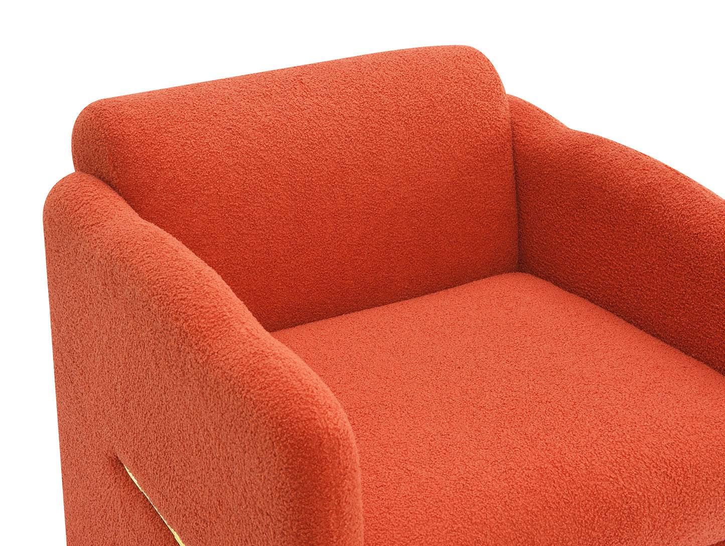 Arm Chair with waved arms, Metal decoration on both side arms, Accent chair for Primary Living Space, Living room, Bedroom, Teddy Fabric, Orange