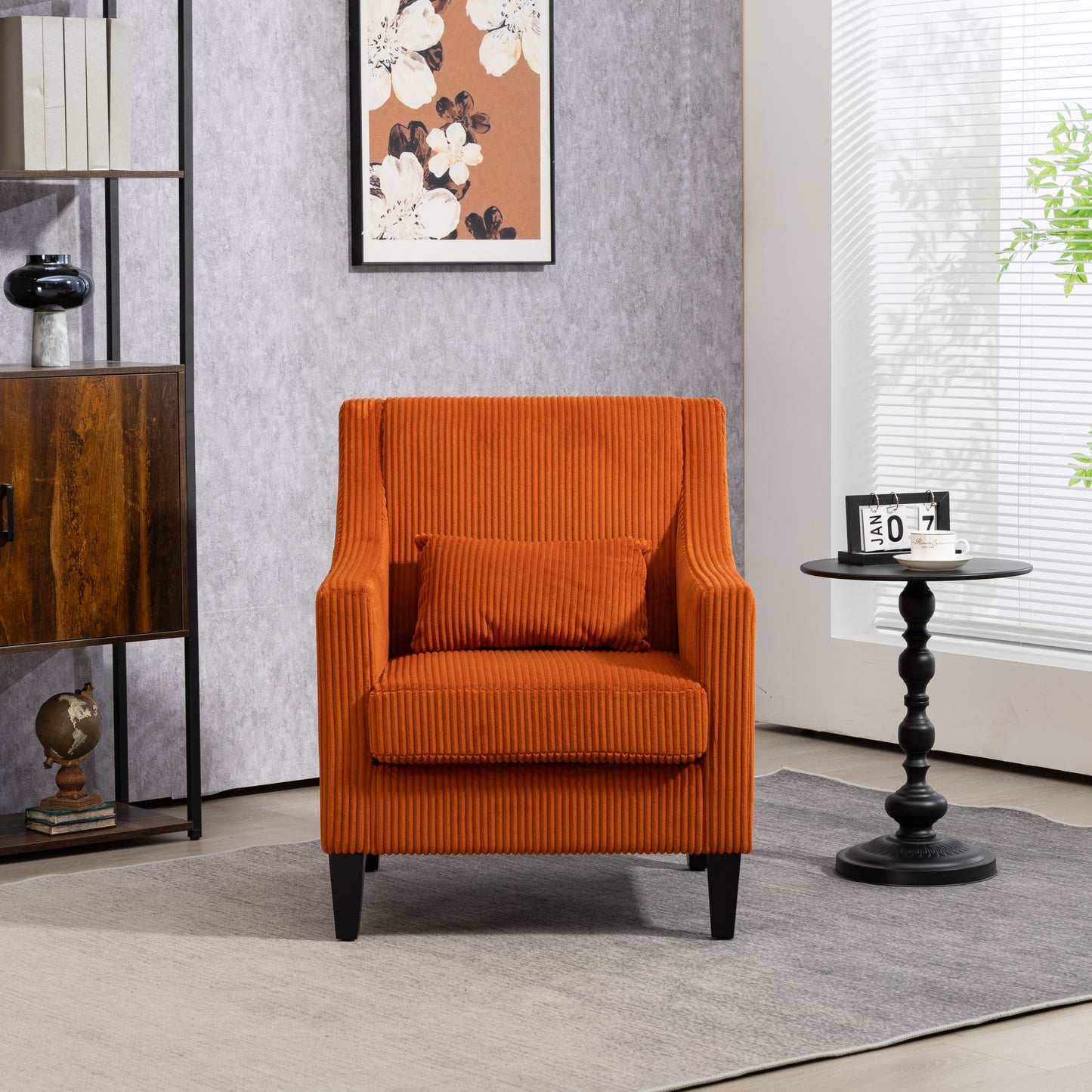 Modern Accent Chair,Upholstered Armchair with Scooped Arms for Bedroom,Apartment,Studio,Office,Waiting Room(Orange Corduroy)